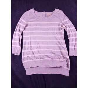 Banana Republic Striped Knit Linen Rayon Button Back Scoop Sweater Light Gray